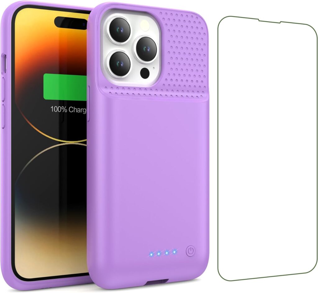 Battery Case for iPhone 13/13Pro/14,7500mah Ultra-Slim Protective Charging Case,Portable Rechargeable Expandable Battery Charger Cover Compatible with iPhone 13/13Pro/14 (6.1 Inch)-Purple