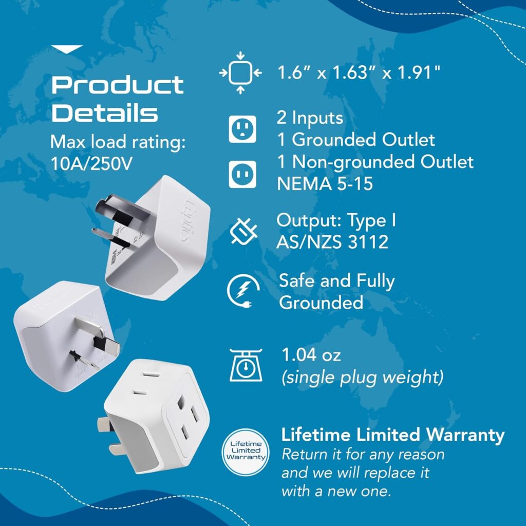 Ceptics World Travel Adapter Kit - QC 3.0 2 USB + 2 US Outlets, Surge Protection, Plugs for Europe, UK, China, Australia, Japan - Perfect for Laptop, Cell Phones, Cameras - Safe ETL Tested