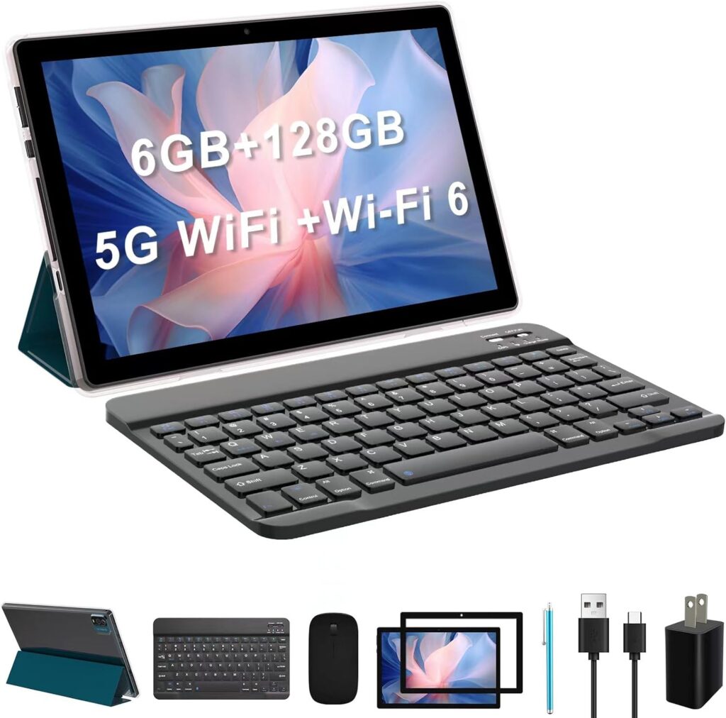 CUPEISI CP20GOLD 10.1 Inch Tablet with Keyboard, 6GB RAM, 128GB ROM, Dual Camera, 2.4G/5G Wi-Fi, Bluetooth, FM, USB-C, 6000mAh Battery, Navy Blue