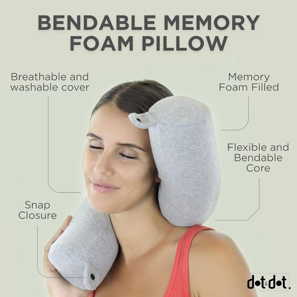DotDot Twist Memory Foam Travel Pillow for Neck, Chin, Lumbar and Leg Support - Neck Pillows for Sleeping Travel Airplane for Side, Stomach and Back Sleepers - Adjustable, Bendable Roll Pillow