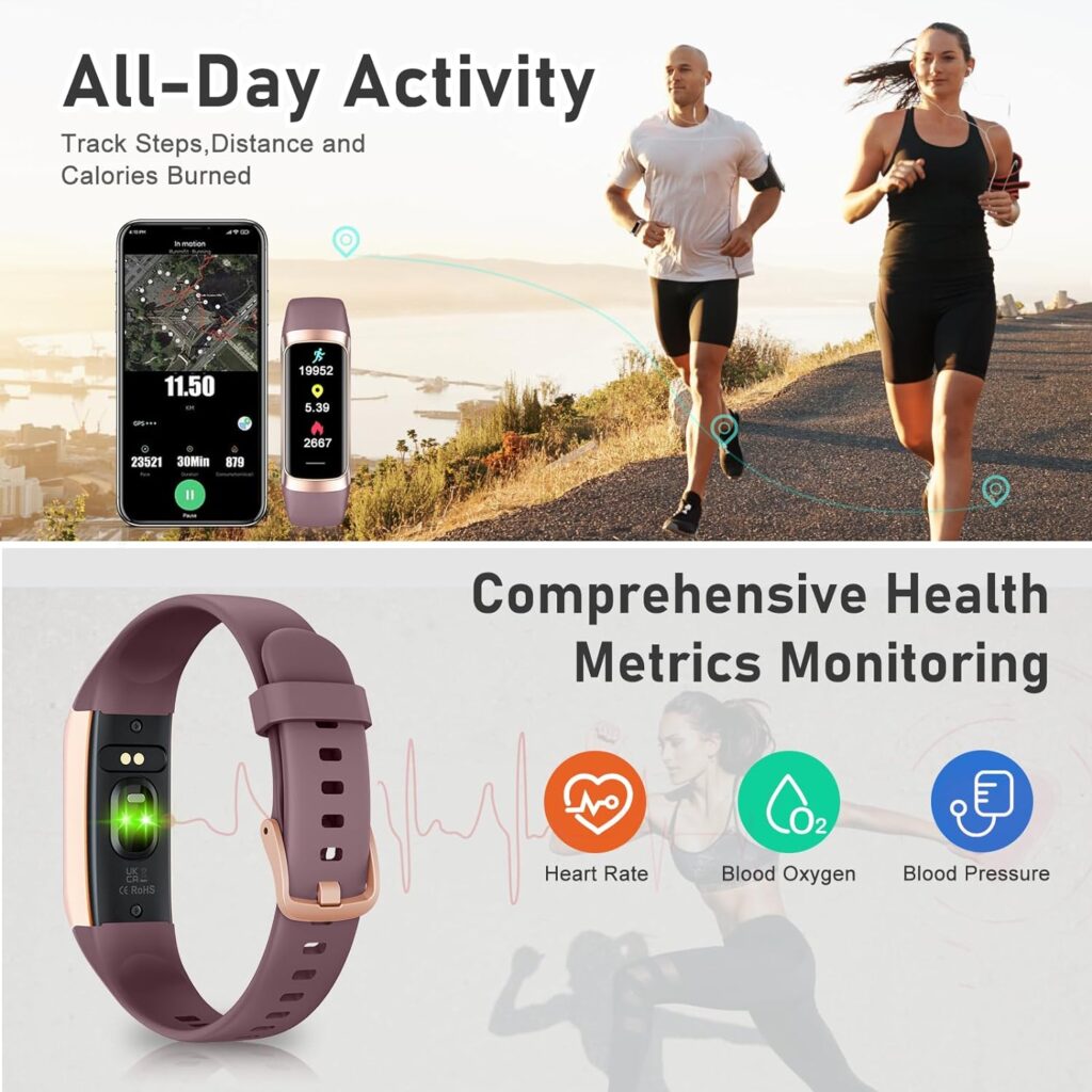 Fitness Tracker with Step Counter/Calories/Stopwatch, Activity Tracker, Health Tracker with Heart Rate Tracker, Sleep Tracker,1.10AMOLED Touch Color Screen, Pedometer Watch for Women Men Kids