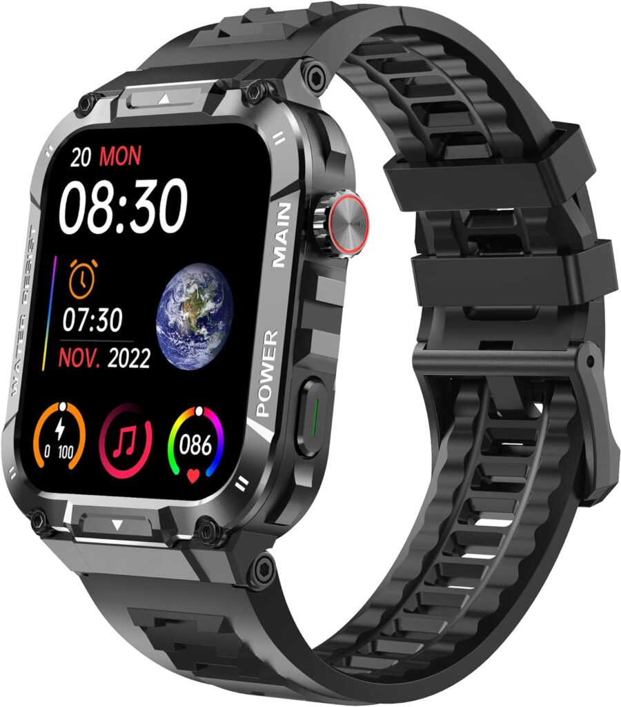 Hvlgmrc Military Smart Watch for Men 1.96 Inches Outdoor Sports Smartwatch with Answer/Make Call,Fitness Watch,Blood Oxygen,Heart Rate and Sleep Monitor Compatible with iPhone and Android Phones