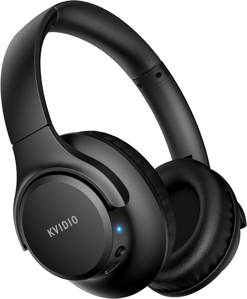 KVIDIO [Updated Bluetooth Headphones Over Ear, 65 Hours Playtime Wireless Headphones with Microphone,Foldable Lightweight Headset with Deep Bass,HiFi Stereo Sound for Travel Work Cellphone