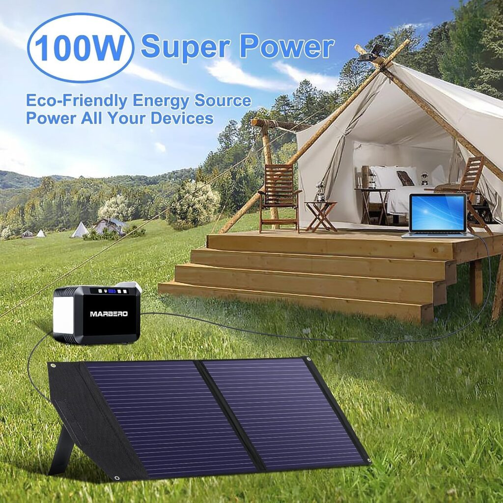 MARBERO 24000mAh Portable Power Bank with AC Outlet and 100W Portable Solar Panel Durable for Power Station,for iPhone, Galaxy, Tablets, Outdoor Camping Travel, Off The Grid Living