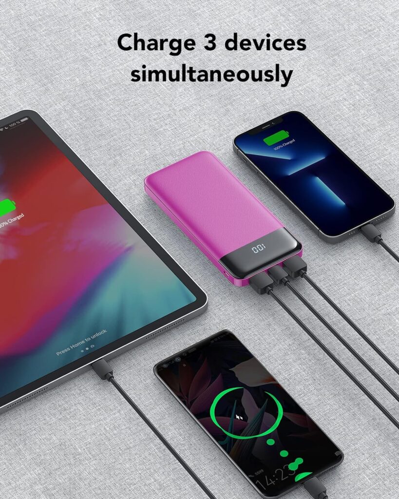 Portable Charger with Built in Cables, Portable Charger with Cords Wires Slim 10000mAh Travel Battery Pack 6 Outputs 3 Inputs 3A Fast Charging Power Bank for Samsung Google Pixel LG Moto iPhone iPad