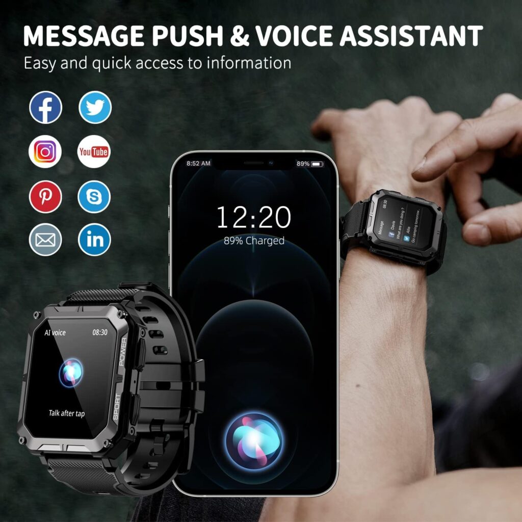 PUREROYI Military Smart Watches for Men, Bluetooth Call (Answer/Make Call) 5ATM Waterproof Mens Smart Watch 1.43 Tactical Tracker Fitness Watch