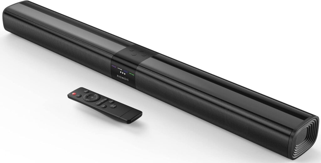 RIOWOIS Sound Bars for Smart TV, 31-in Bluetooth TV Soundbar Speakers with HDMI-ARC, Optical AUX Connection, Crisp Sound and Easy Setup, Detachable Surround Sound System for TV, PC, Projector.