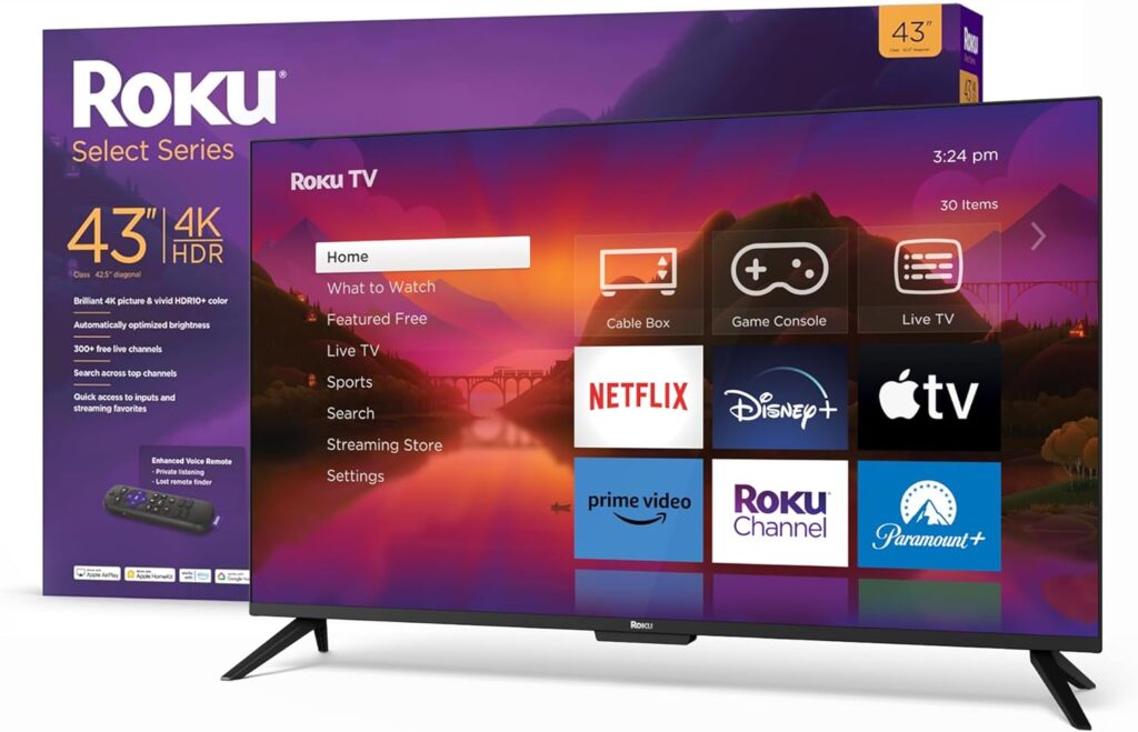 Roku 43 Select Series 4K HDR Smart RokuTV with Enhanced Voice Remote, Brilliant 4K Picture, Automatic Brightness, and Seamless Streaming