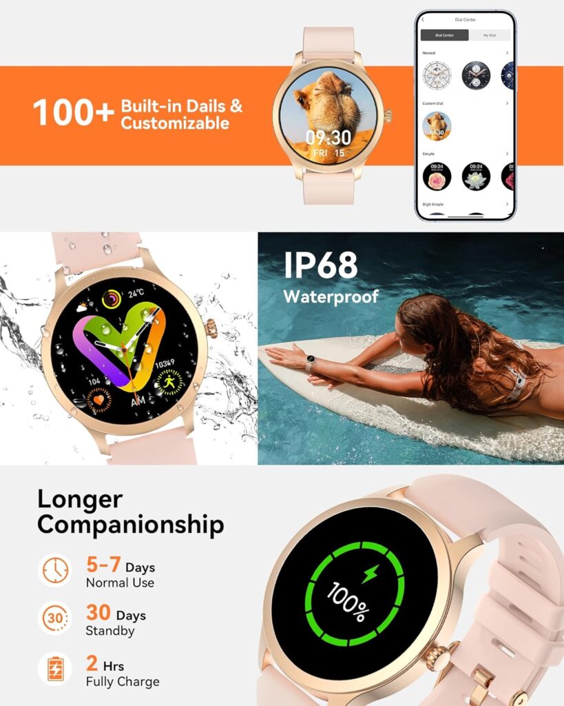 Smart Ring for Women Answer/Make Call, 1.32 Smartwatch Gifts with Blood Oxygen/Heart Rate/Sleep Monitor, IP68 Waterproof Fitness Tracker Step Calorie Counter Pedometer Workout Watch for Android iOS