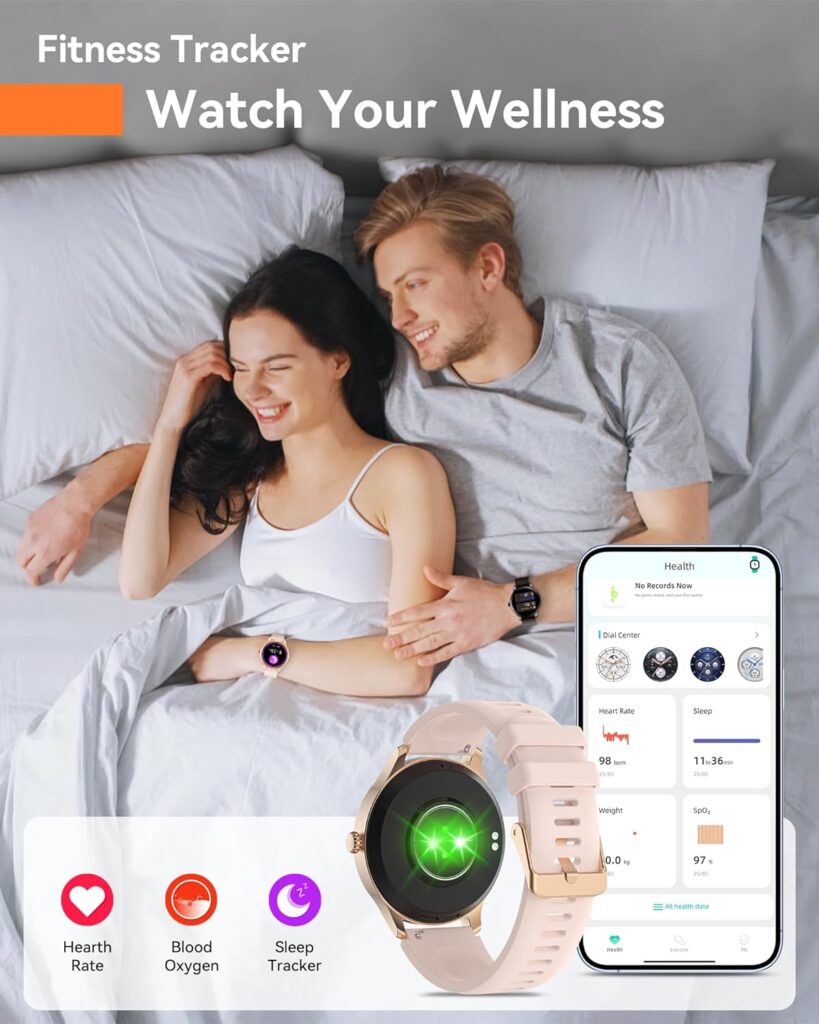 Smart Ring for Women Answer/Make Call, 1.32 Smartwatch Gifts with Blood Oxygen/Heart Rate/Sleep Monitor, IP68 Waterproof Fitness Tracker Step Calorie Counter Pedometer Workout Watch for Android iOS