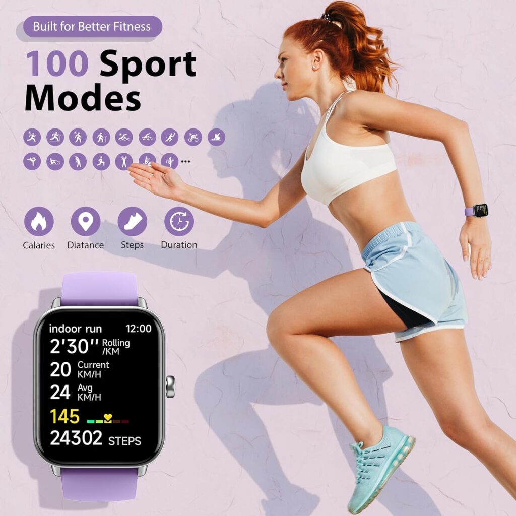 Smart Watch for Women (Alexa Built-in  Bluetooth Call), 1.8 Smartwatch with SpO2/Heart Rate/Sleep/Stress Monitor, Calorie/Step/Distance Counter, 100 Sport Modes, IP68 Fitness Watch for Android iOS
