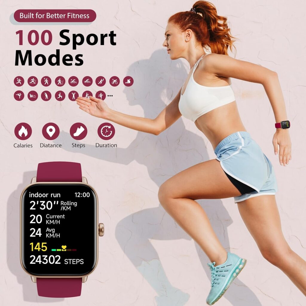 Smart Watch for Women (Alexa Built-in  Bluetooth Call), 1.8 Smartwatch with SpO2/Heart Rate/Sleep/Stress Monitor, Calorie/Step/Distance Counter, 100 Sport Modes, IP68 Fitness Watch for Android iOS