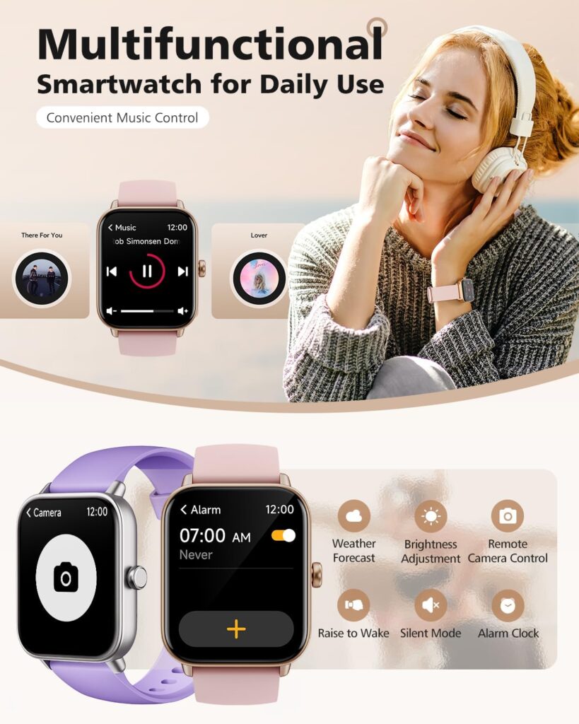 Smart Watch Men Women with Alexa, Bluetooth Call  Text, 1.8 Smartwatch Heart Rate SpO2 Sleep Monitor for Android iOS Phone, 5ATM Waterproof Step Calorie Fitness Tracker Watch, 7-Day Battery
