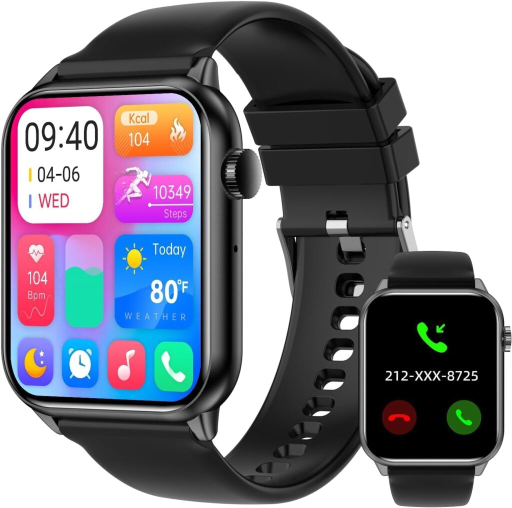 Smart Watch with 341PPI Retina Screen, 1.85 Watches for Men Women Bluetooth Call, 37 Sports Mode Fitness Tracker Watch with IP68 Waterproof, Heart Rate/Sleep Monitor/Steps  Calories Counter