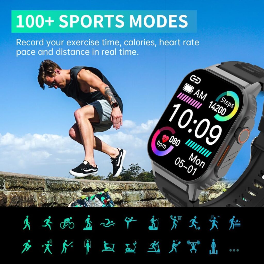 Smart Watch(Answer/Make Call), 2.01 Smartwatch for Men Women, IP67 Waterproof, 100+ Sport Modes Fitness Tracker, Heart Rate Sleep Monitor, AI Voice, Smart Watches for Android iOS Phones