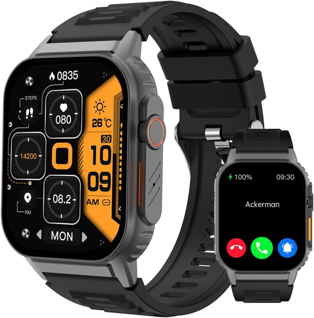Smart Watch(Answer/Make Call), 2.01 Smartwatch for Men Women, IP67 Waterproof, 100+ Sport Modes Fitness Tracker, Heart Rate Sleep Monitor, AI Voice, Smart Watches for Android iOS Phones