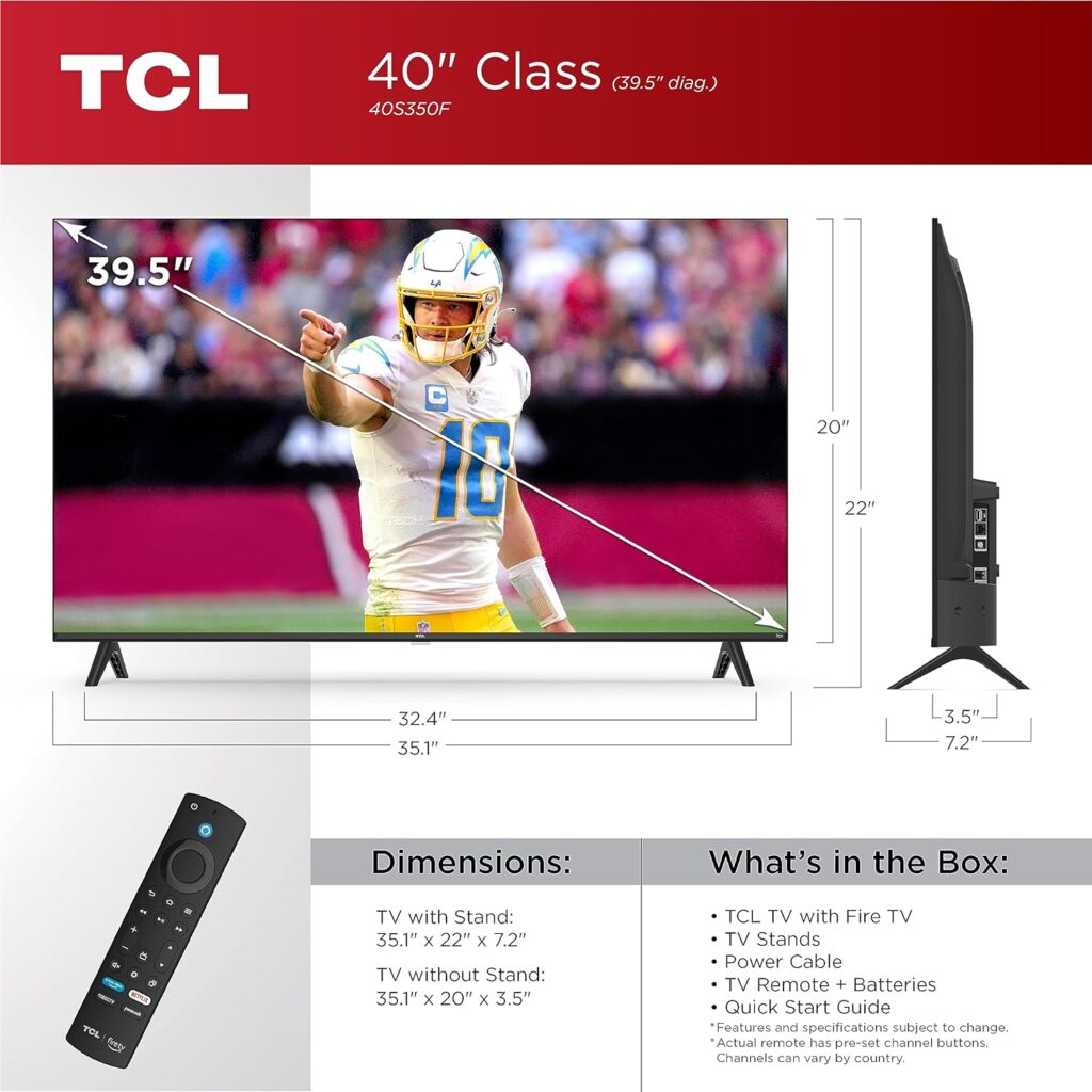 TCL 40-Inch Class S3 1080p LED Smart TV with Fire TV (40S350F, 2023 Model), Alexa Built-in, Apple AirPlay Compatibility, Streaming FHD Television,Black