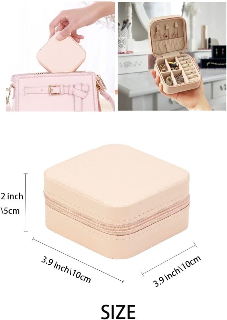 ZPROW Travel Jewelry Case, Mini Portable Jewelry Travel Boxes, Small Jewelry Organizer for Rings, Earrings, Pendants, Watches, Necklaces, Lipsticks Organizer Storage Holder Case (Pink)